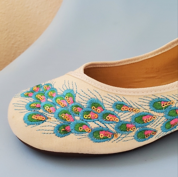 EUC Asian Style Mary Jane HiTop Ankle Flats Shoes Peacock Sz 9 - Picture 5 of 14